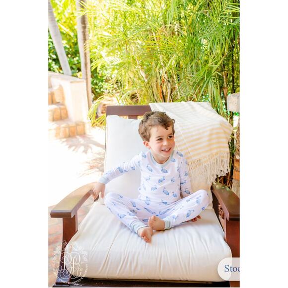 TBBC Sutton's Sweet Dream Pajamas Set Seaside Stork with Buckhead Blue 8 - Picture 2 of 10